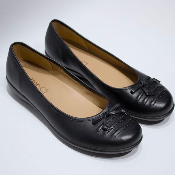 NWOB Hotter Made in UK Black Leather Comfort Ballet Flats ~ Women Size 11 (9 UK) - Picture 2 of 13